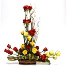 25 Red And Yellow Roses Basket